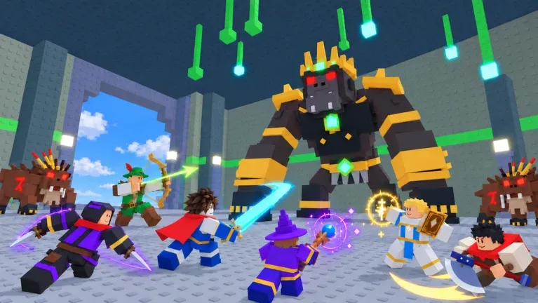A party fighting a large boss in Hunting Together RPG